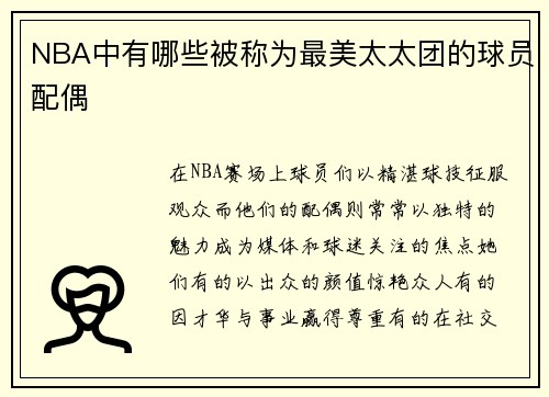 NBA中有哪些被称为最美太太团的球员配偶